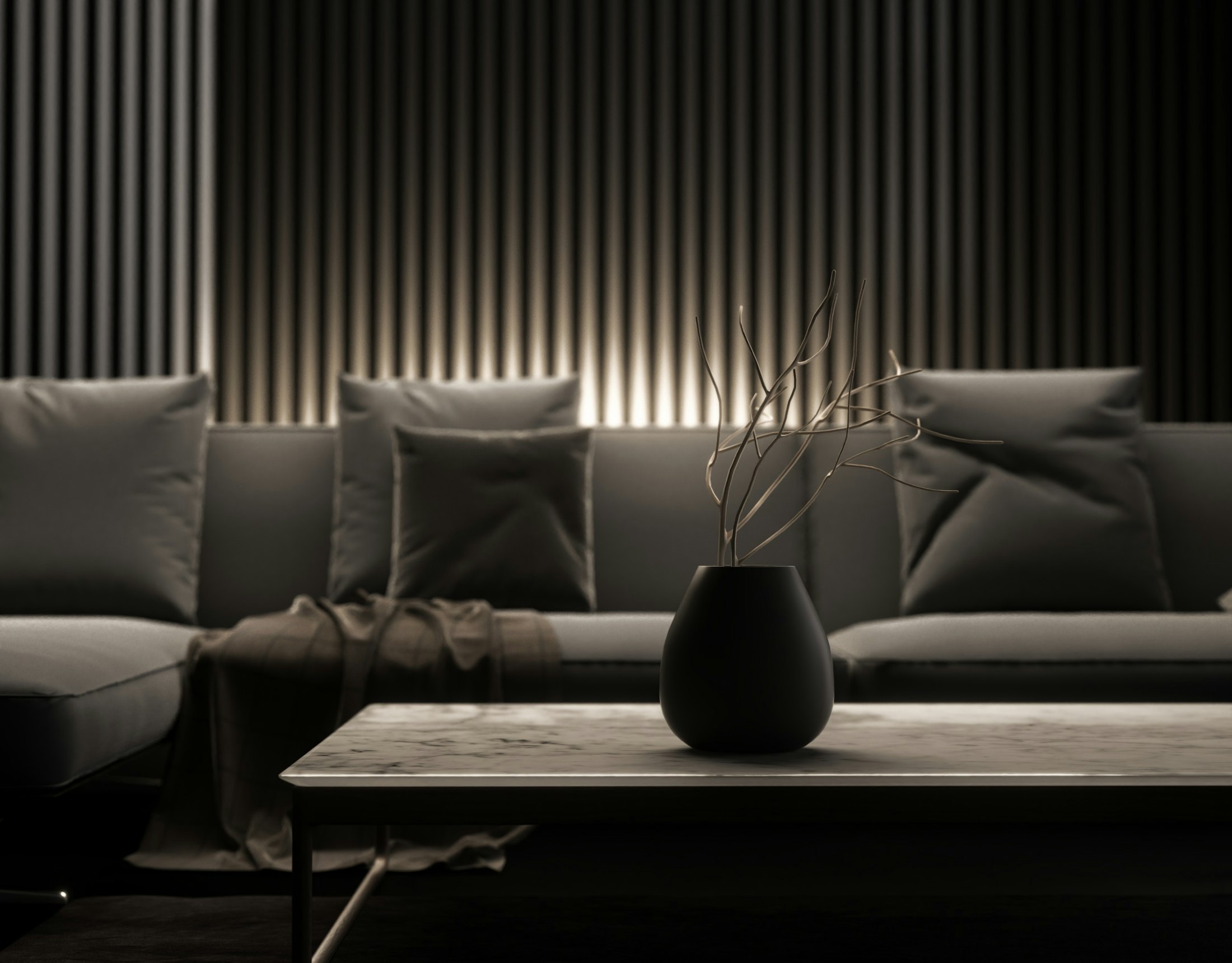 Dark minimal living room